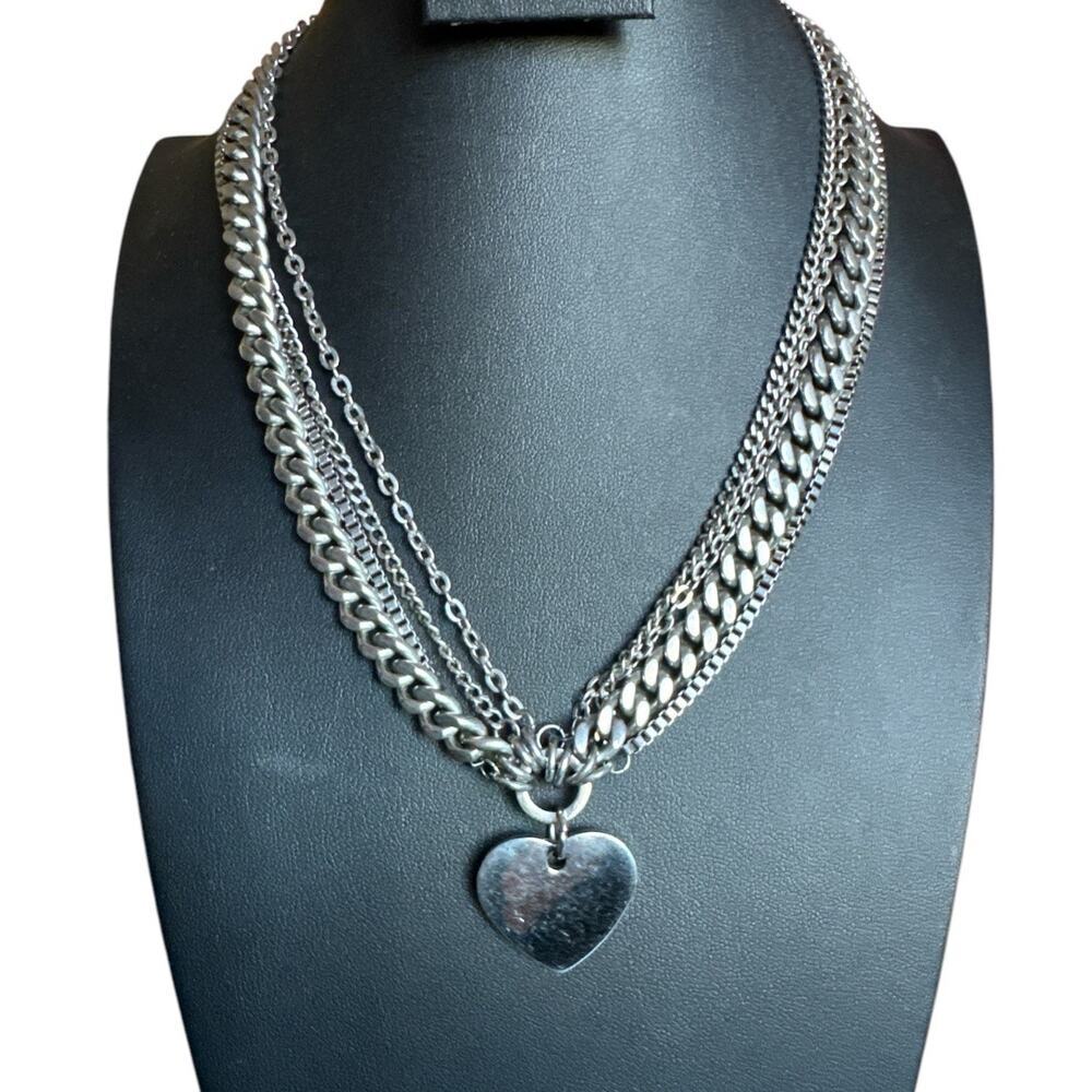 Stainless Steel Necklace Multi Strand HEART CHARM VINTAGE ITAOR 18 Inches